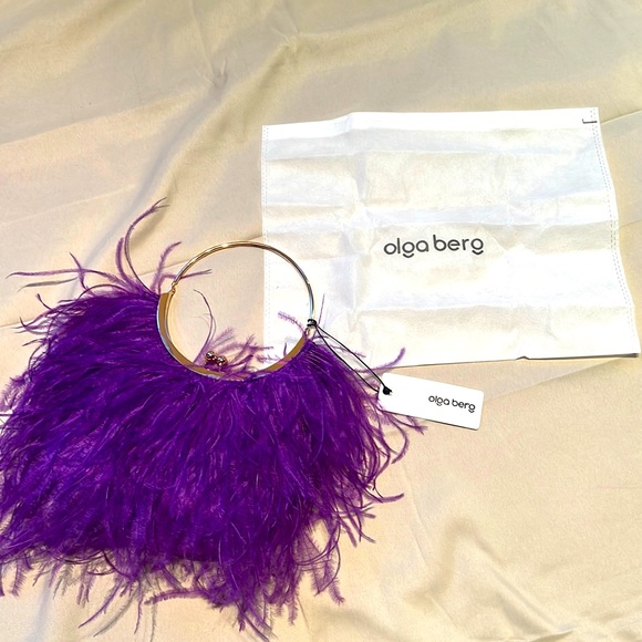 NWT Olga Berg Penny Feathered Frame Purple Bag - Picture 1 of 9